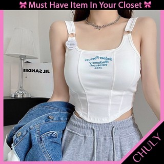 Áo croptop 2 dây khoen vạt bầu, có mút ngực mềm mịn - chuly