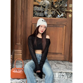 Hiin - Áo croptop len mỏng cổ tròn