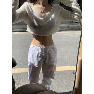 Hiin - Áo croptop len mỏng cổ tròn