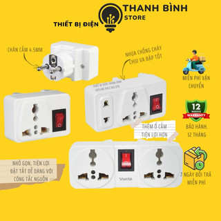 Ổ cắm du lịch chuyển đổi 3 chân sang 2 chân có công tắc tiện lợi -chịu tải 10a- 2200w chống cháy