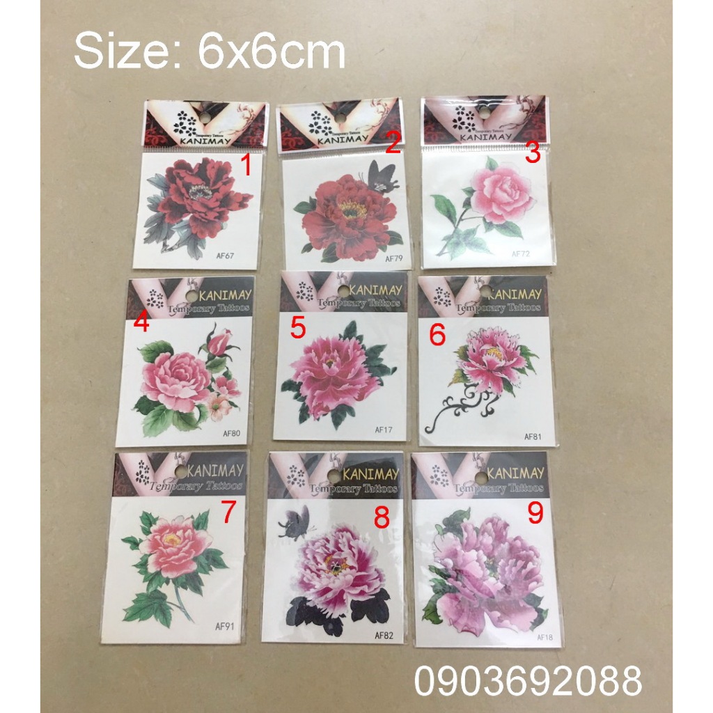 Tattoo Hoa Hồng, Tattoo Hoa Mẫu Đơn, Hình Xăm Dán 6 x 6cm nhiều mẫu, Sticker Tattoo Bông Hoa Nhỏ Ivy Store