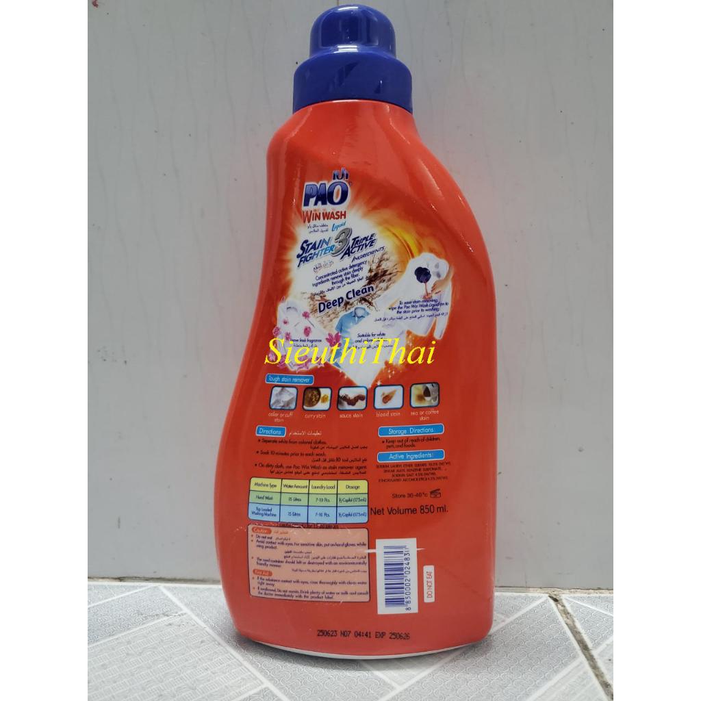 Nước giặt xã PAO Chai màu CAM 850ml Thái Lan - Mẫu mới