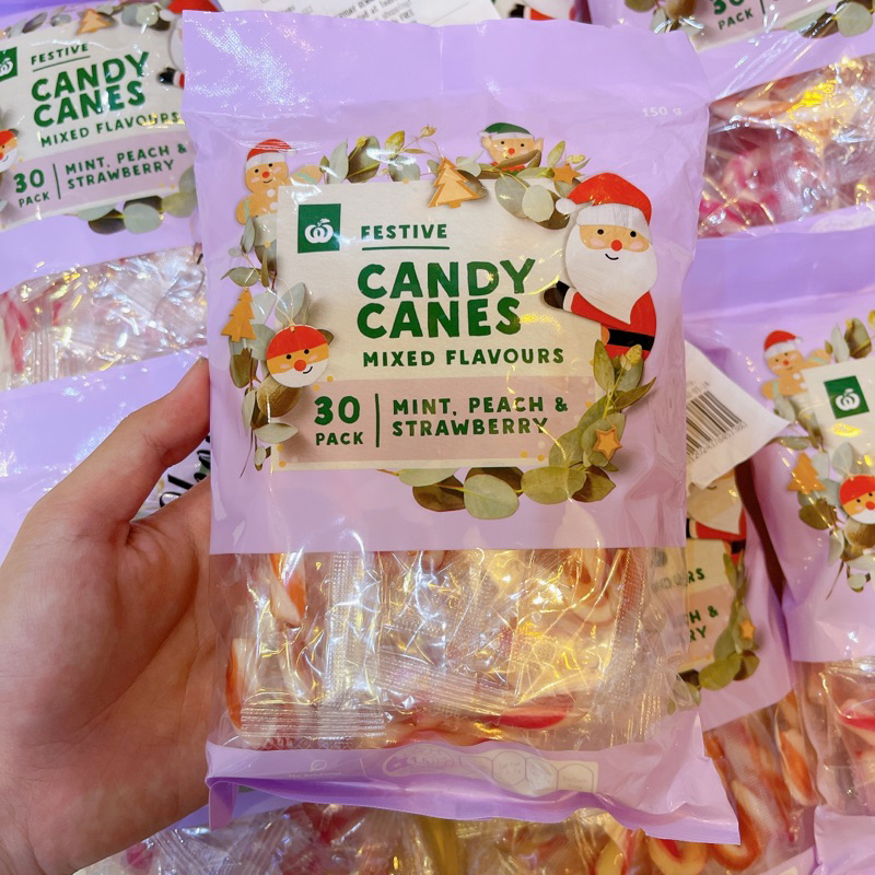 Kẹo gậy mini Festive Candy Canes mixed bạc hà ,dâu ,đào -30 cây