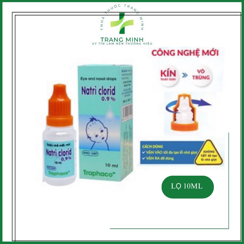 Nước muối sinh lý 0.9% Traphaco - nhỏ mắt, mũi cho bé, lốc 10 lọ 10ml