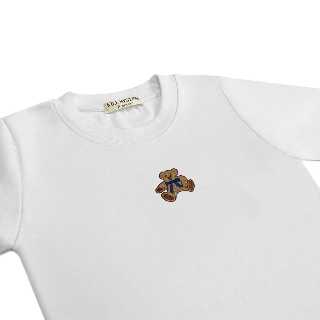 Áo baby tee Kill System Masha hình thêu freesize màu trắng