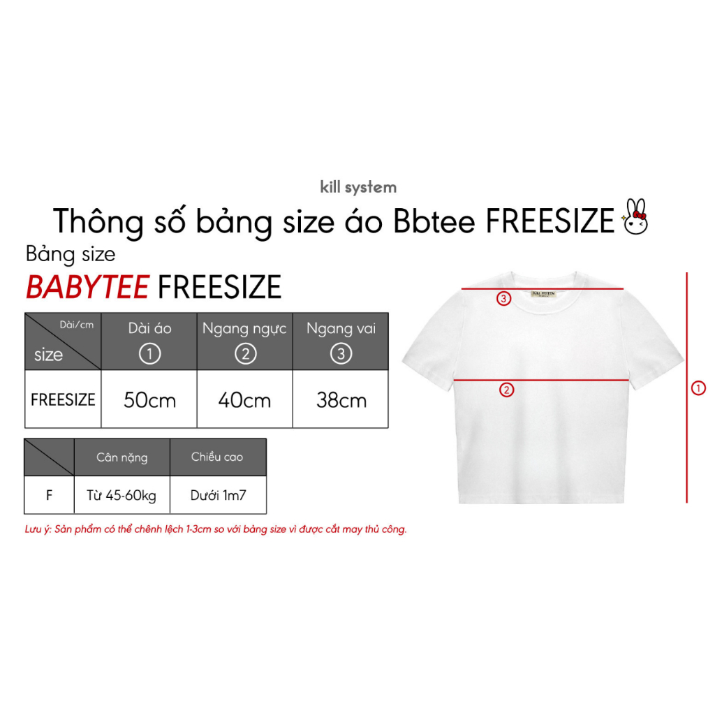 Áo baby tee Kill System Masha hình thêu freesize màu trắng