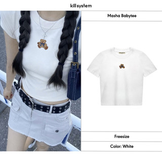 Áo baby tee Kill System Masha hình thêu freesize màu trắng