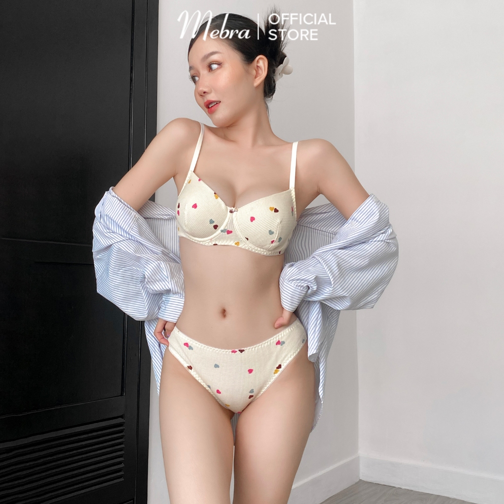 Bộ đồ lót ren nữ cotton có gọng nâng mút mỏng lắp rời quần nửa mông trẻ trung gợi cảm mát mẻ cao cấp Mebra