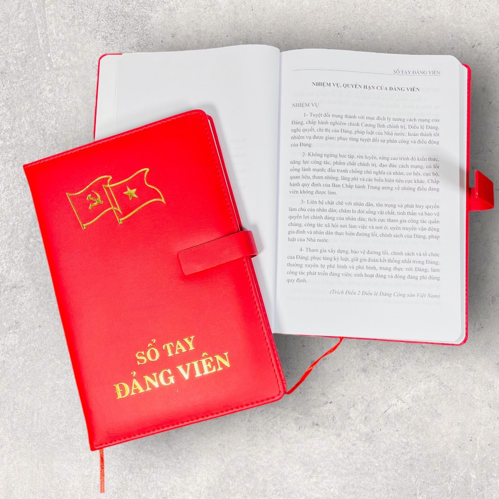 Sổ tay Đảng viên - Bìa da - Có tai gài Nam Châm - 16x24cm - 200 Trang