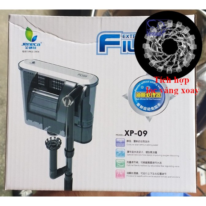 Lọc Treo Hồ Cá Jeneca XP - 09 3.5W Tích Hợp Lọc Váng tự xoay dành cho hồ cá cảnh, thủy sinh
