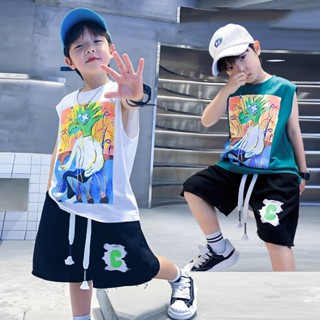 (Từ 15kg - 60kg) Set áo tay lỡ đồ hoạ quần thun da cá dễ thương cho bé trai BXG724