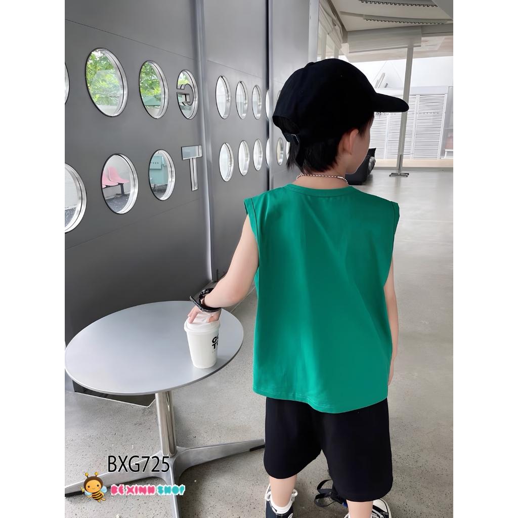 Set áo tay lỡ đồ hoạ quần thun da cá dễ thương cho bé trai BXG724