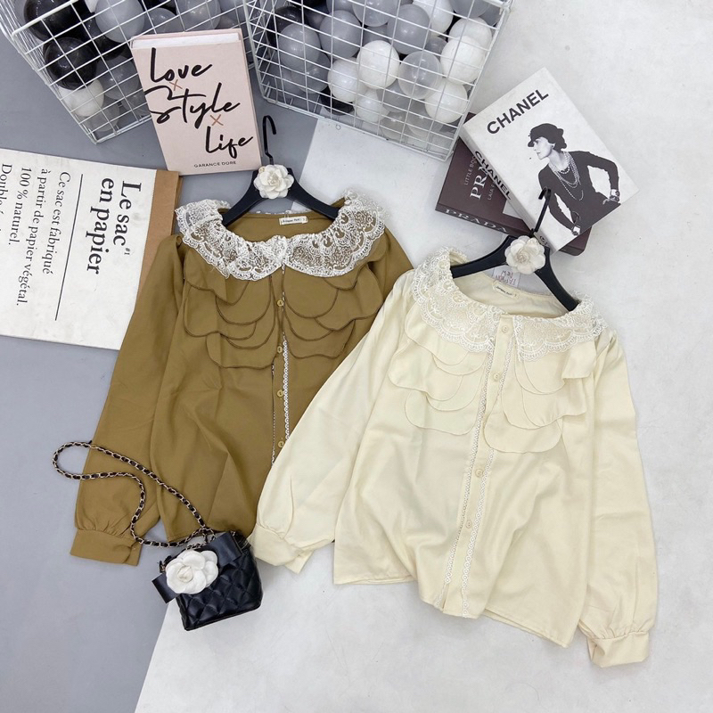 Áo babydoll áo sơ mi nữ tay dài bèo ngực form rộng chất thô mềm cao cấp trẻ trung năng động RubyShop