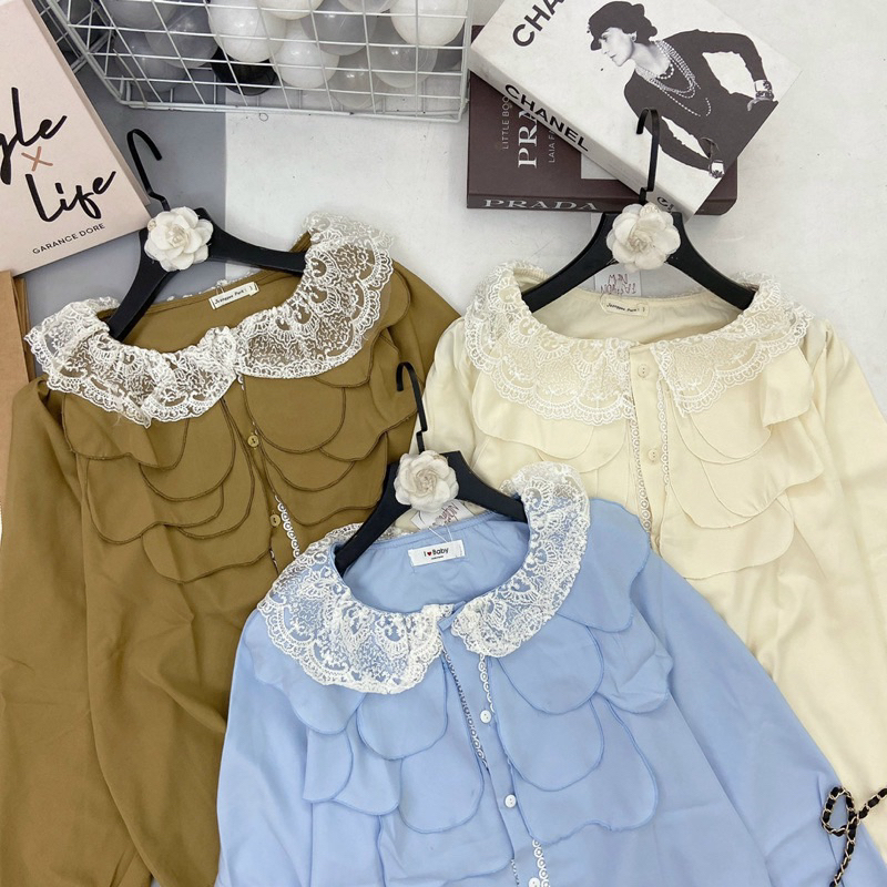 Áo babydoll áo sơ mi nữ tay dài bèo ngực form rộng chất thô mềm cao cấp trẻ trung năng động RubyShop