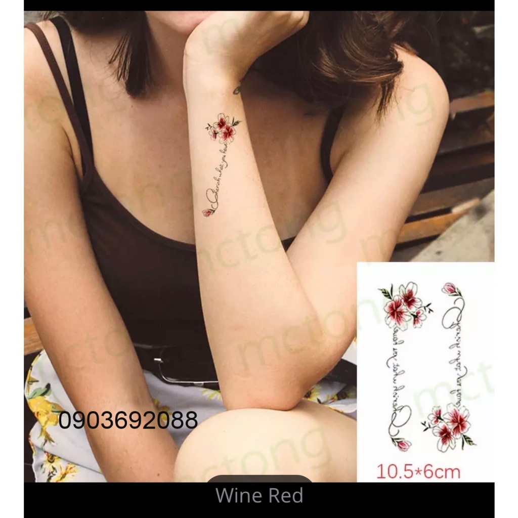 Tattoo hoa + chữ size 10.5 x 6cm nhiều mẫu, Hình Xăm Dán xương quai xanh, Sticker Tattoo Flower HCM