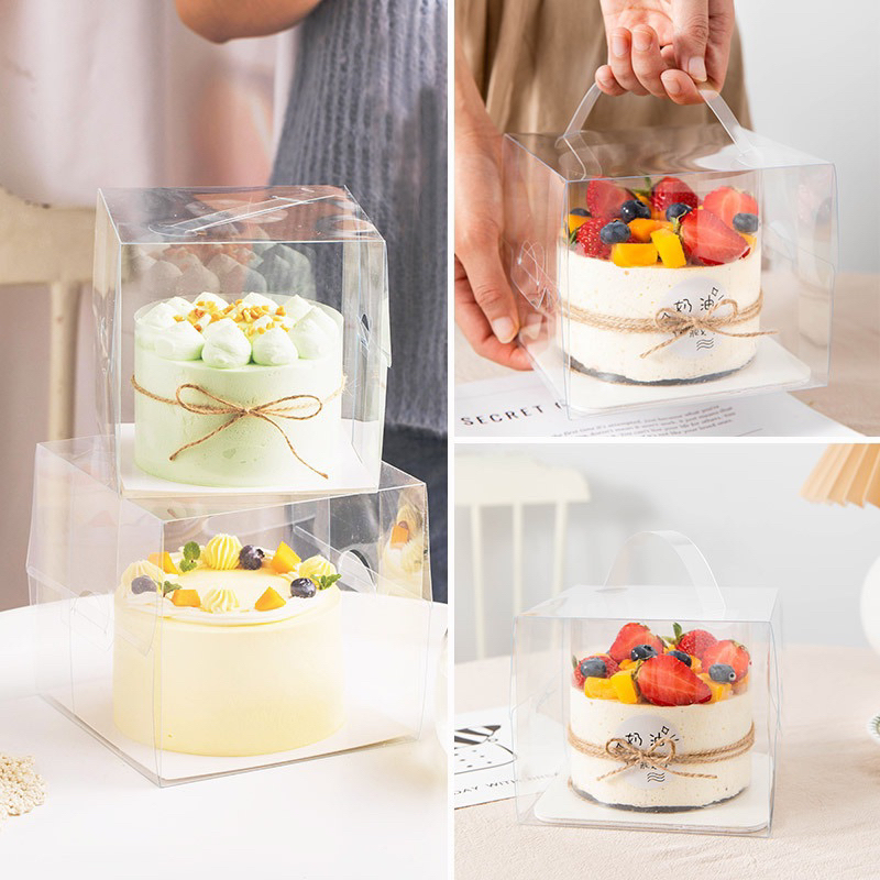 Hộp mica trong đựng bánh sinh nhật kèm đế size 15x15x13cm