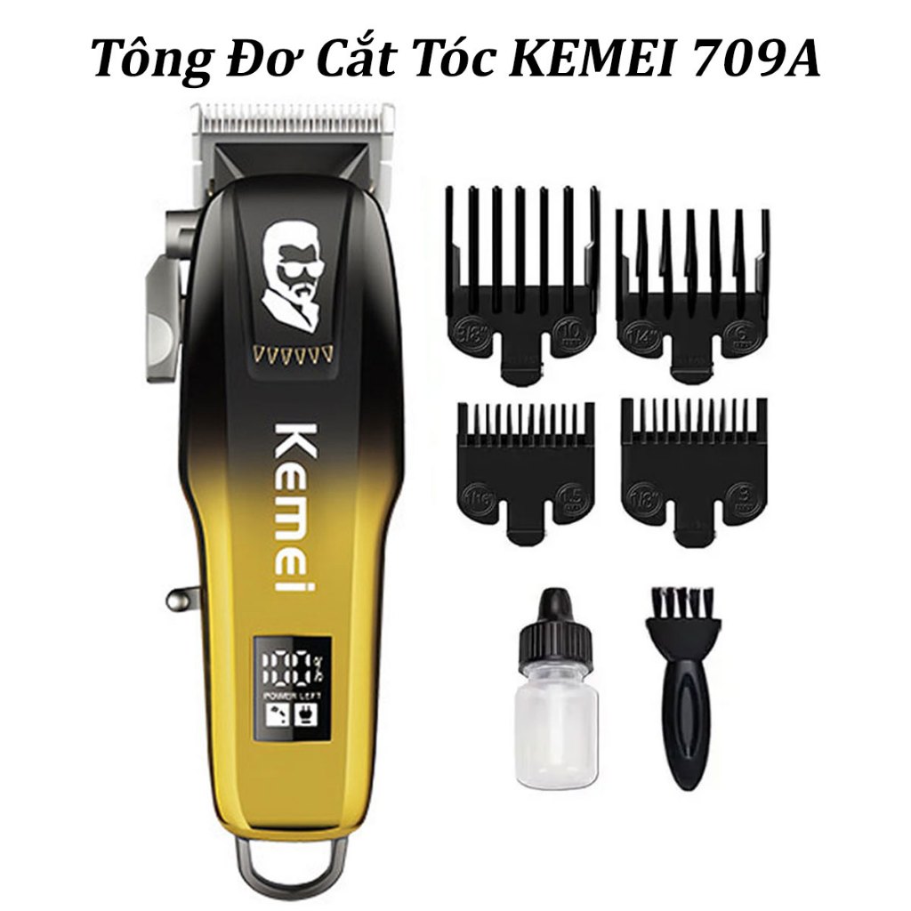Tang đơ cắt tóc gia đình KEMEI 709A Chính Hãng, tăng đơ cắt tóc chuyên nghiệp, không dây, lưỡi dao sắc bén, pin trâu