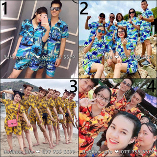 Bộ Đi Biển - Cây Dừa - Đồng Phục Nhóm Lớp Team Building Chất Vải Kate Thái Mềm Mát Hoạ Tiết Hoa Lá Trái Cây #DB
