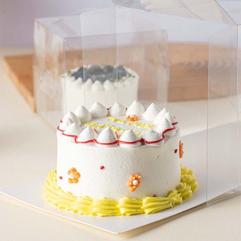 Hộp mica trong đựng bánh sinh nhật kèm đế size 15x15x13cm