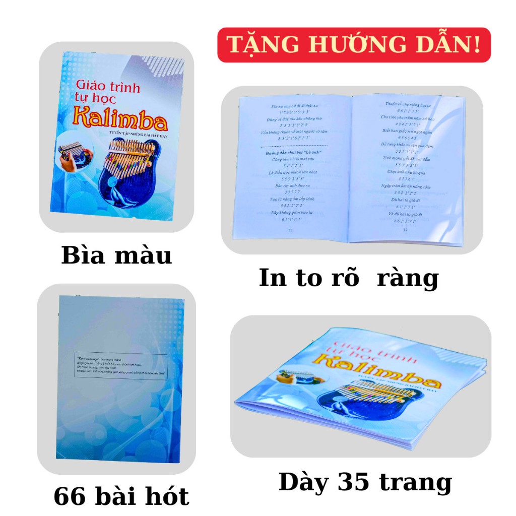 Đàn Kalimba Trơn 17 Phím Tặng Đầy Đủ Phụ Kiện Túi, Búa, Hướng Dẫn, Khăn Lau, Dán Phím