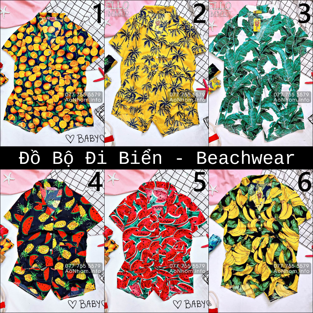 Bộ Đi Biển Mềm Mát - Trái Chuối Cam Vàng Lá Chuối Dưa Hấu Trái Thơm - Đồng Phục Nhóm Lớp Team Building Vải Mềm Mát #DB