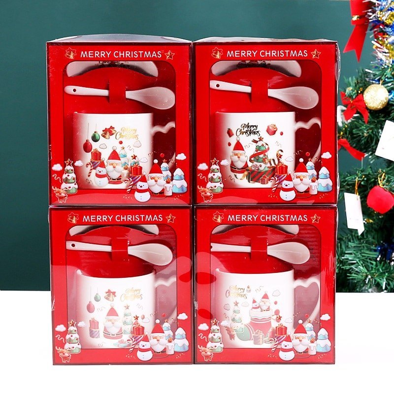 LY SỨ GIÁNG SINH ÔNG GIÀ NOEL KÈM ĐĨA LÓT VÀ MUỖNG | CÓ HỘP QUÀ|IDEASHOP.VN