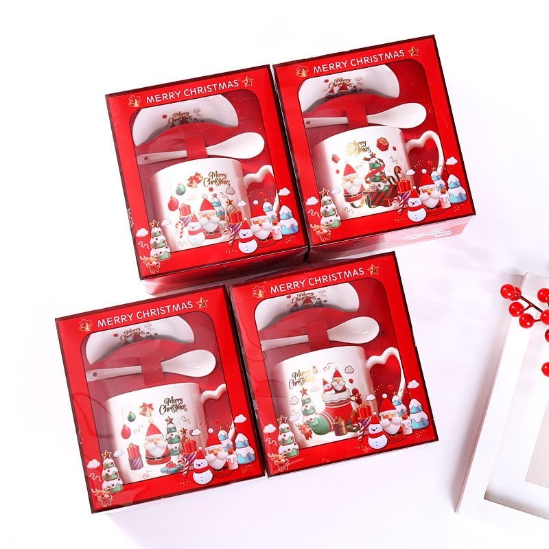 LY SỨ GIÁNG SINH ÔNG GIÀ NOEL KÈM ĐĨA LÓT VÀ MUỖNG | CÓ HỘP QUÀ|IDEASHOP.VN