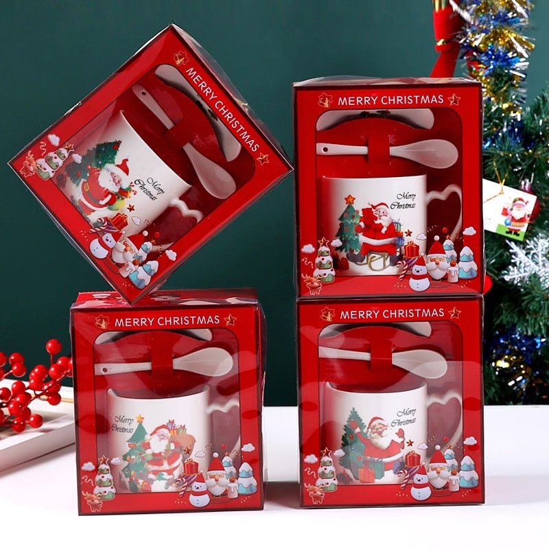 LY SỨ GIÁNG SINH ÔNG GIÀ NOEL KÈM ĐĨA LÓT VÀ MUỖNG | CÓ HỘP QUÀ|IDEASHOP.VN