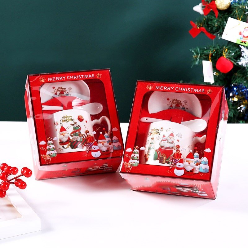 LY SỨ GIÁNG SINH ÔNG GIÀ NOEL KÈM ĐĨA LÓT VÀ MUỖNG | CÓ HỘP QUÀ|IDEASHOP.VN