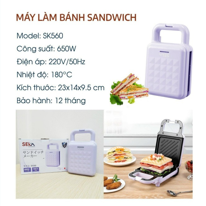 Máy nướng kẹp bánh mì VKING chín đều trong 3 phút, Máy kẹp nướng bánh sandwich chống dính tốt hàng chính hãng