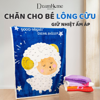 Chăn lông cừu cho bé mùa đông 1mx1m4, mền cho bé đi học 2 lớp dày ấm DREAMHOME