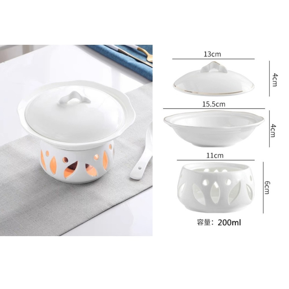 Bát Súp Mini Có Đế Hâm Nóng Đồ Ăn Tiện Lợi/Bếp Cồn Sứ Bát Tràng Mẫu Lỗ Tròn, Hình Lá, Hình Cánh Sen