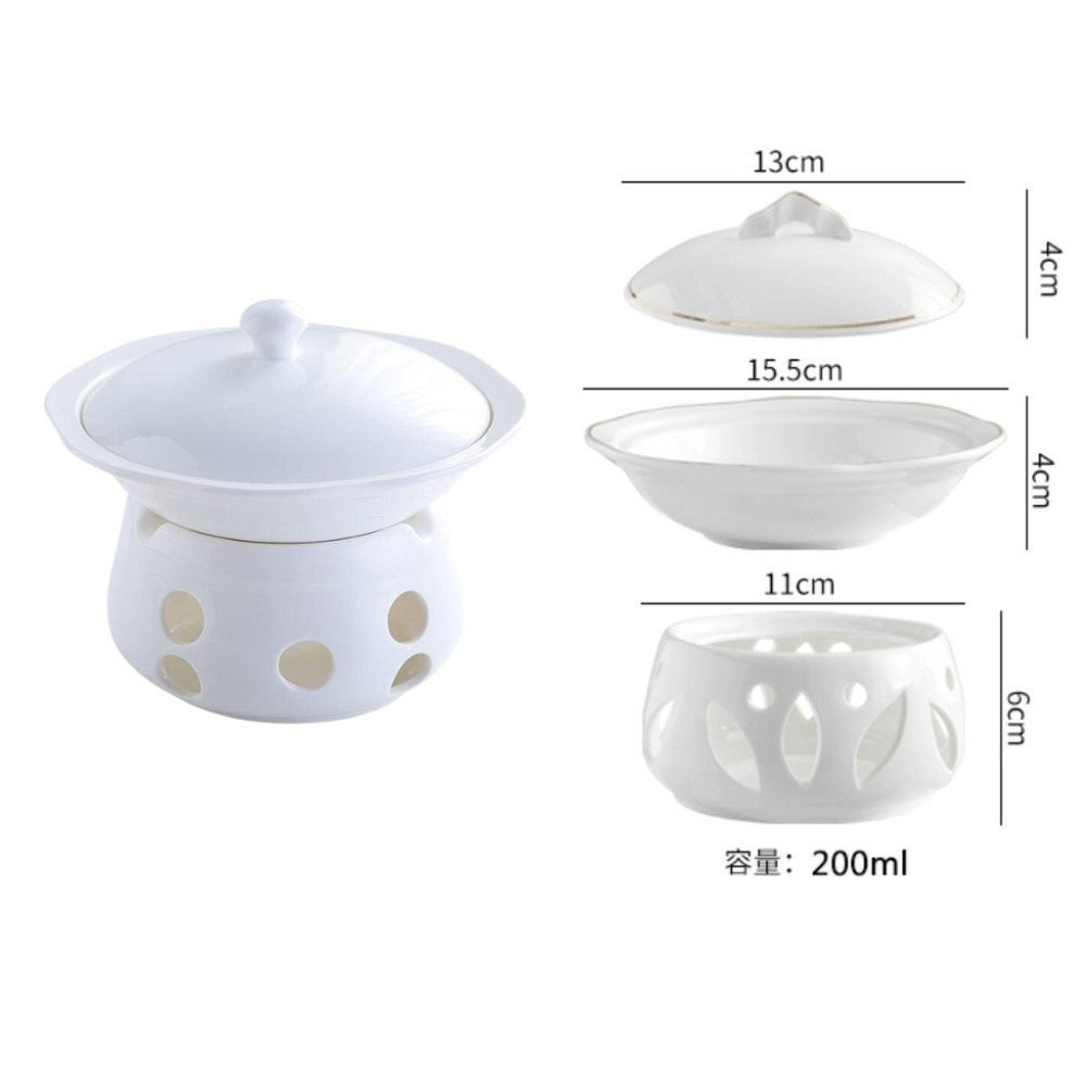 Bát Súp Mini Có Đế Hâm Nóng Đồ Ăn Tiện Lợi/Bếp Cồn Sứ Bát Tràng Mẫu Lỗ Tròn, Hình Lá, Hình Cánh Sen