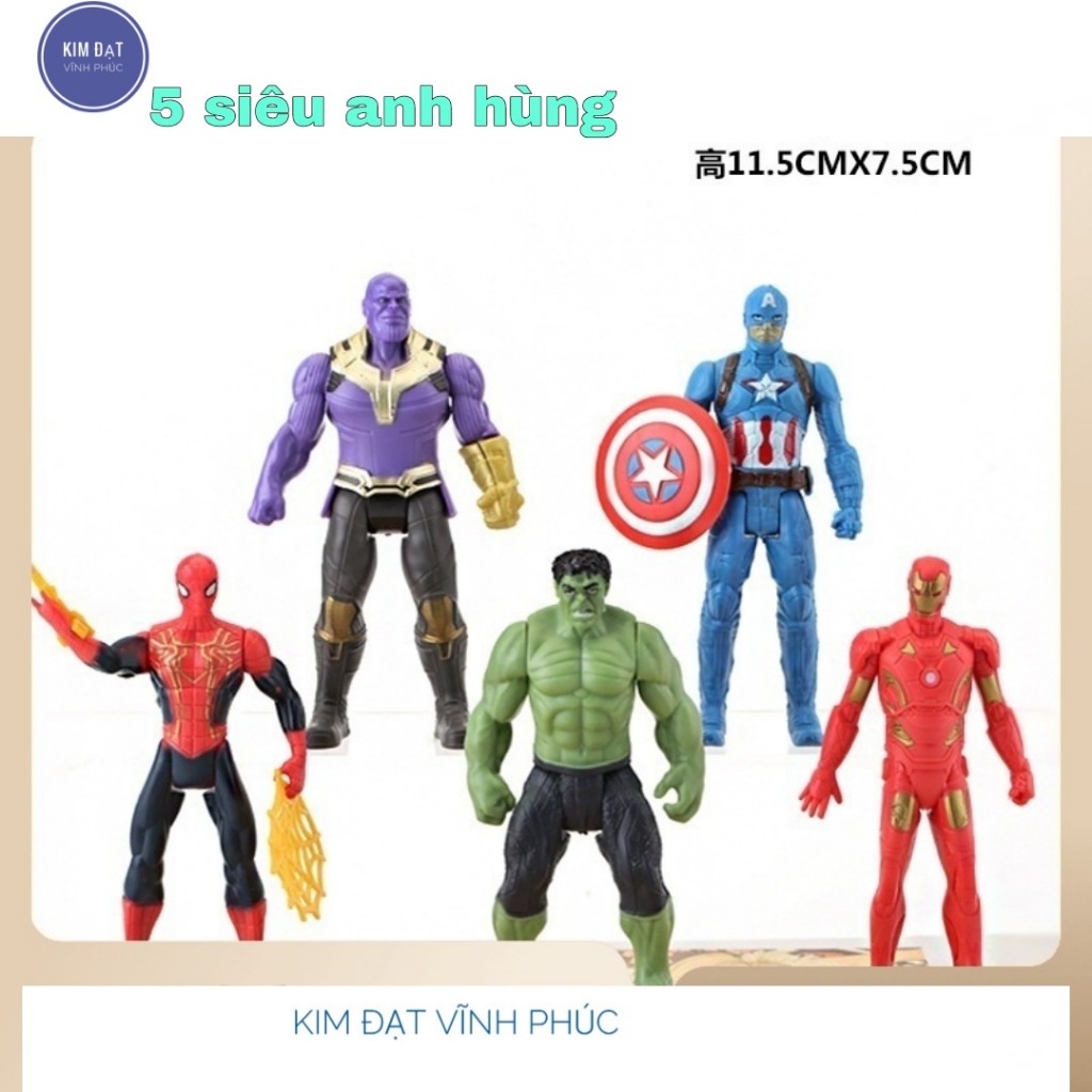 Bộ đồ chơi 5 siêu anh hùng Avengers . Mô hình siêu anh hùng người nhện , irion man ,captain america ,huck khổn l