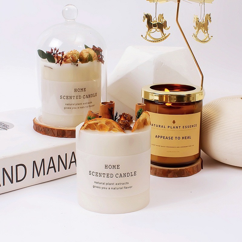 Nến Thơm Hoa Khô Trang Trí Cao Cấp Nến Sáp Đẹp Decor Khử Mùi Phòng Không Khói Dễ Ngủ