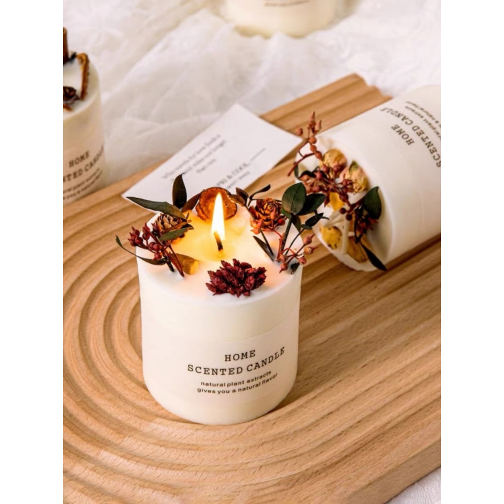 Nến Thơm Hoa Khô Trang Trí Cao Cấp Nến Sáp Đẹp Decor Khử Mùi Phòng Không Khói Dễ Ngủ