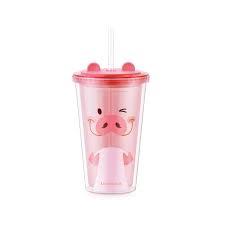 Ly nhựa 2 lớp LocknLock Animal 520ml  HAP511PIK in hình heo - Màu hồng / khỉ - Màu nâu