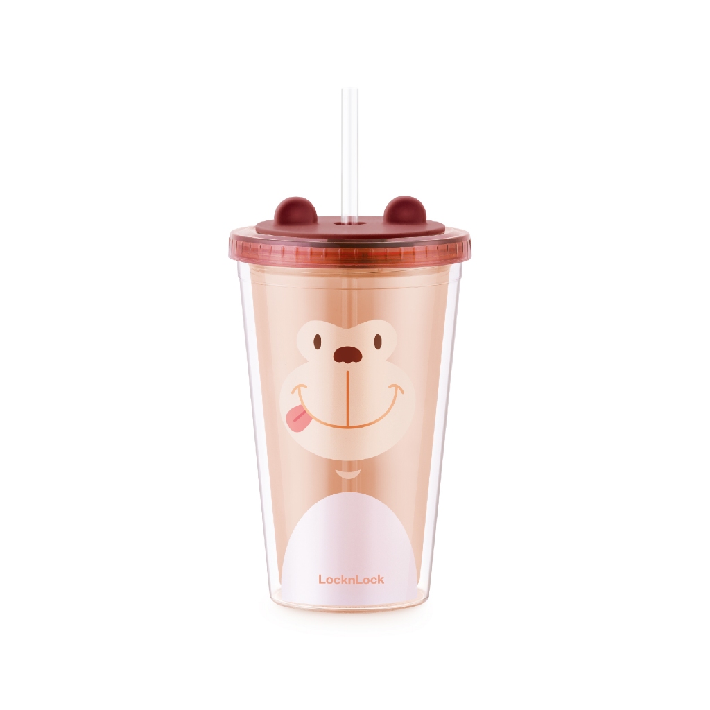Ly nhựa 2 lớp LocknLock Animal 520ml  HAP511PIK in hình heo - Màu hồng / khỉ - Màu nâu