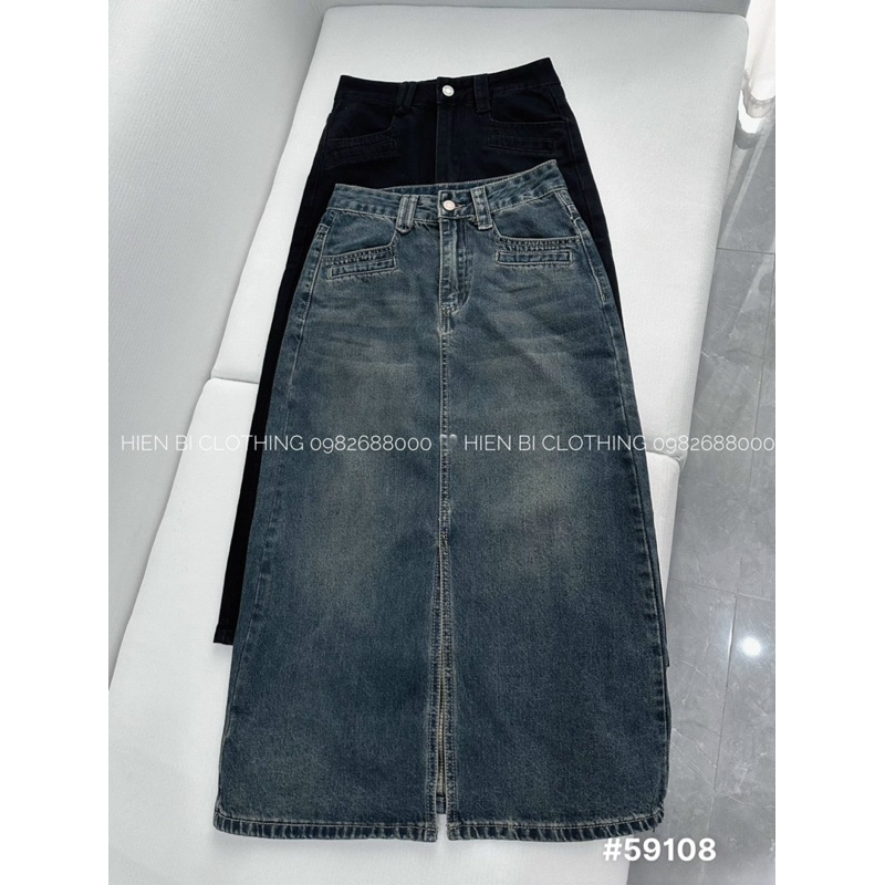 Chân váy jeans dài xẻ trước hàng QC - mã 59108