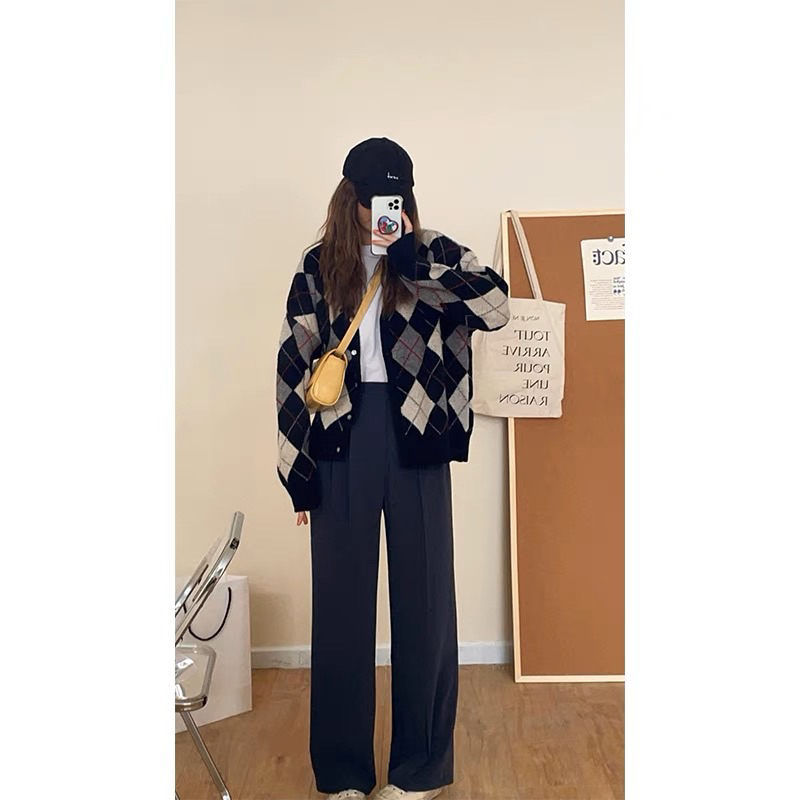 Áo carrigan kẻ nâu