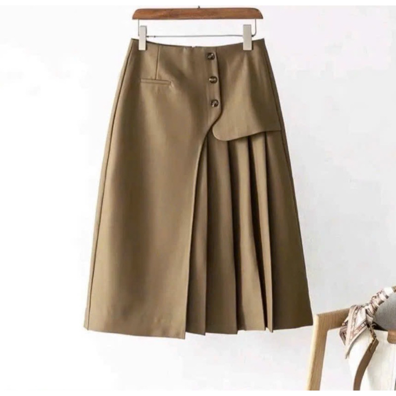 Chân váy dài xếp ly cạp cao 3 khuy siêu hot mẫu mới