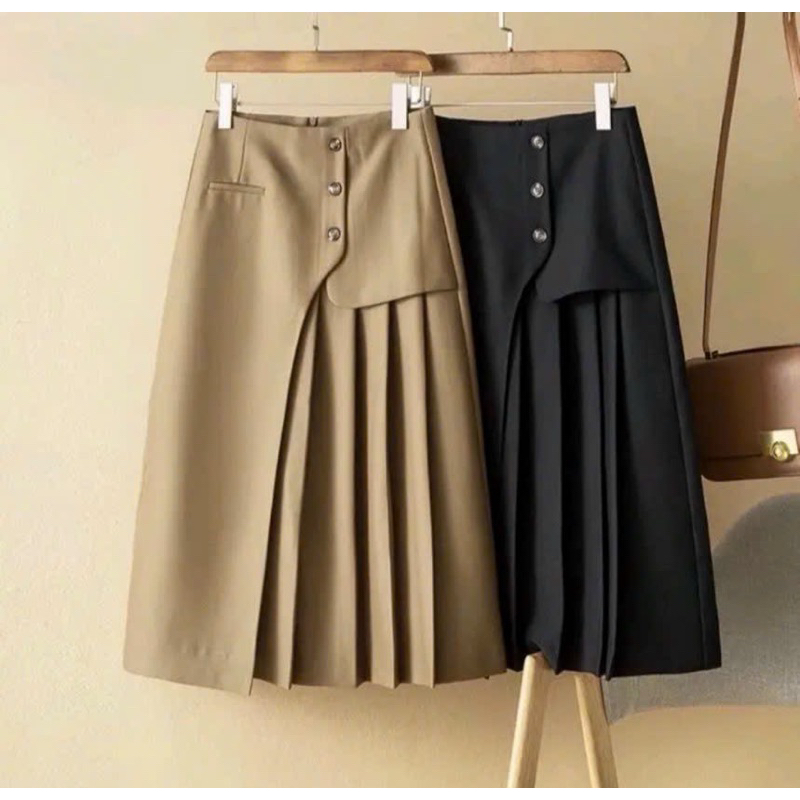 Chân váy dài xếp ly cạp cao 3 khuy siêu hot mẫu mới