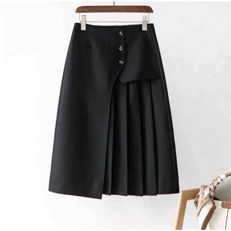 Chân váy dài xếp ly cạp cao 3 khuy siêu hot mẫu mới