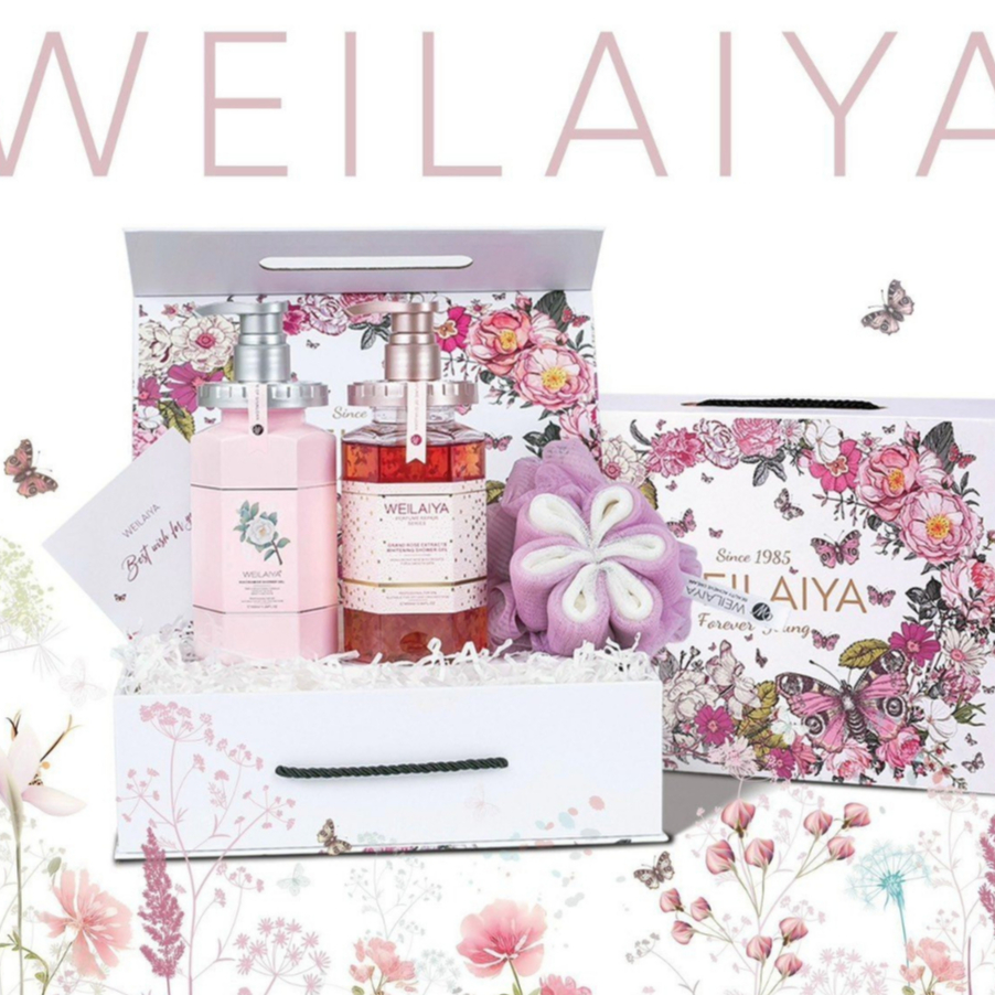 Sữa tắm trắng da cánh hoa hồng Damask 450ml và Sữa tắm trắng da, làm sạch da toàn thân Niacinamide WEILAIYA 450ml