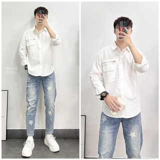 Áo sơ mi nam nữ dài tay Basic màu trắng và đen sơ mi lụa mịn mát