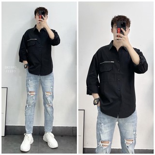 Áo sơ mi nam nữ dài tay Basic màu trắng và đen sơ mi lụa mịn mát