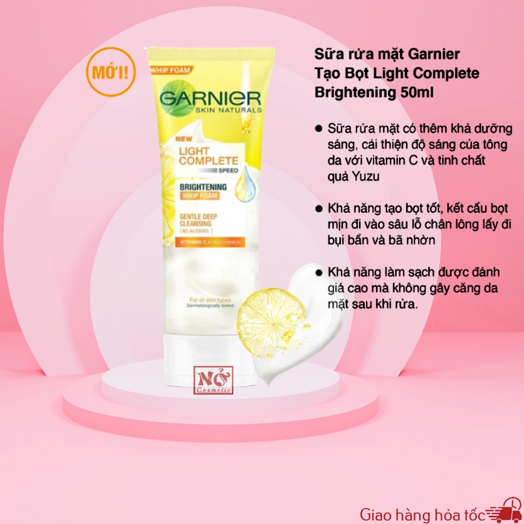 Sữa Rửa Mặt Tạo Bọt Sáng Da Garnier Skin Naturals Light Complete Speed Brightening Whip Foam 50ml