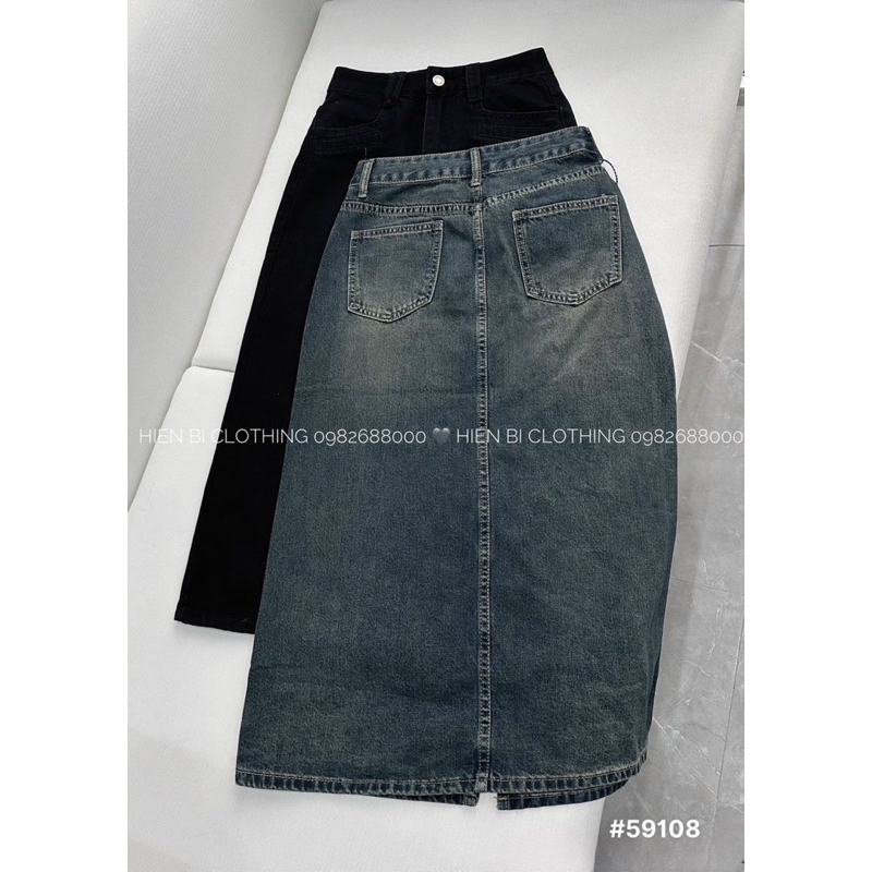 Chân váy jeans dài xẻ trước hàng QC - mã 59108