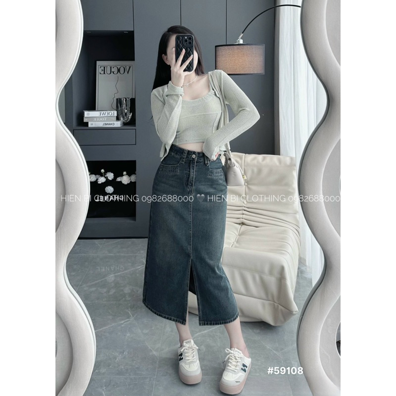 Chân váy jeans dài xẻ trước hàng QC - mã 59108