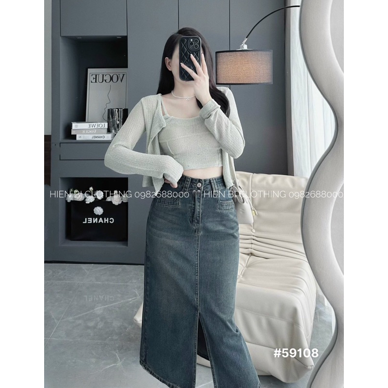 Chân váy jeans dài xẻ trước hàng QC - mã 59108